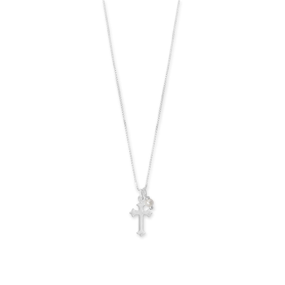 Sterling Silver Gemstone Birthstone and Cross Charm 16" Necklace