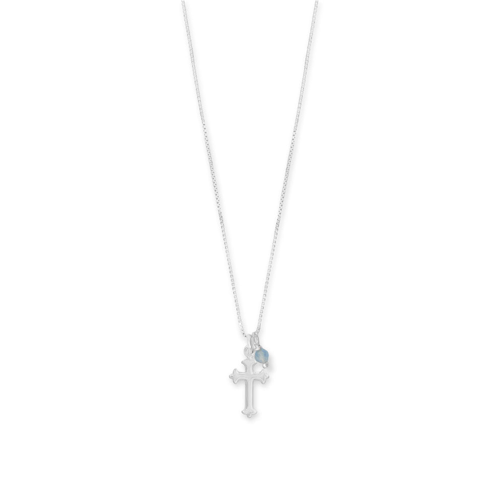 Sterling Silver Gemstone Birthstone and Cross Charm 16" Necklace