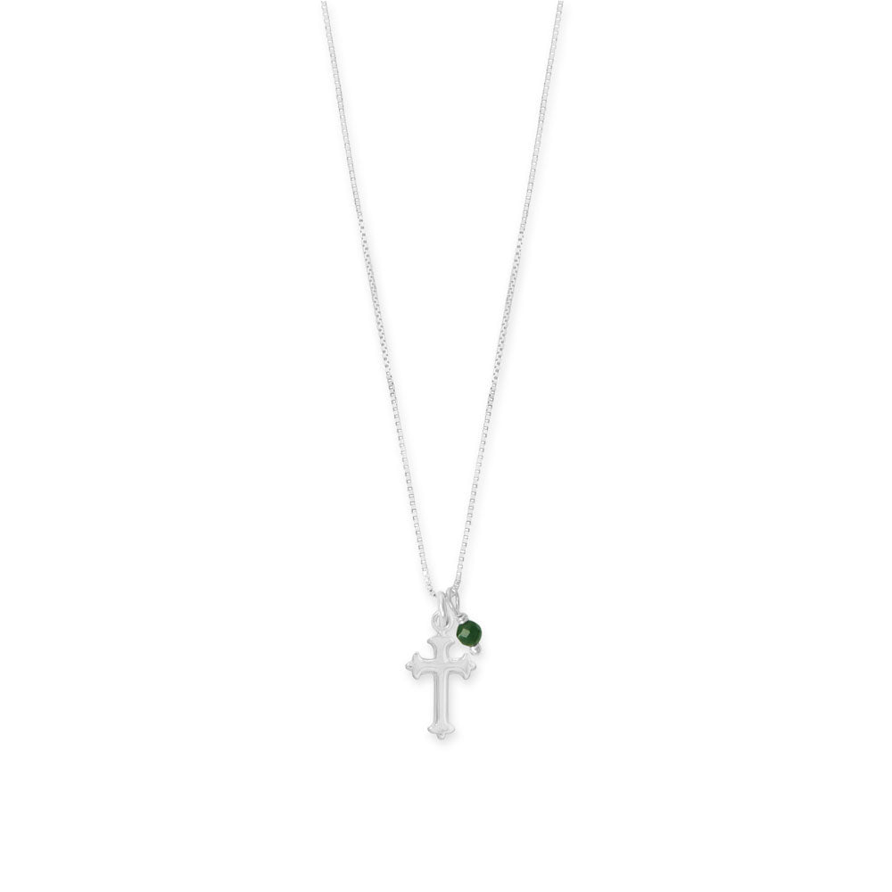 Sterling Silver Gemstone Birthstone and Cross Charm 16" Necklace