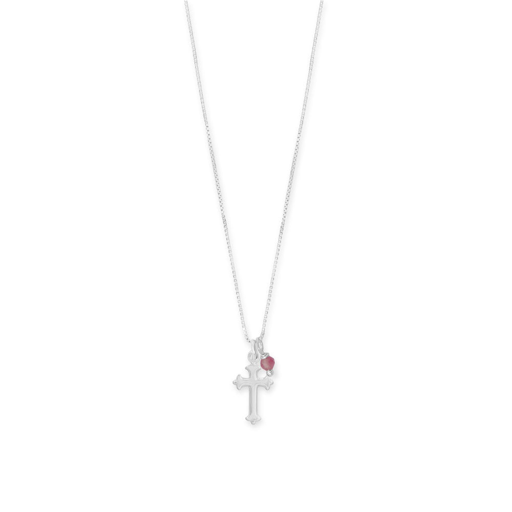 Sterling Silver Gemstone Birthstone and Cross Charm 16" Necklace