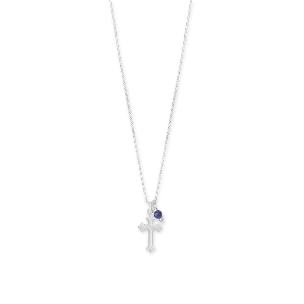 Sterling Silver Gemstone Birthstone and Cross Charm 16" Necklace