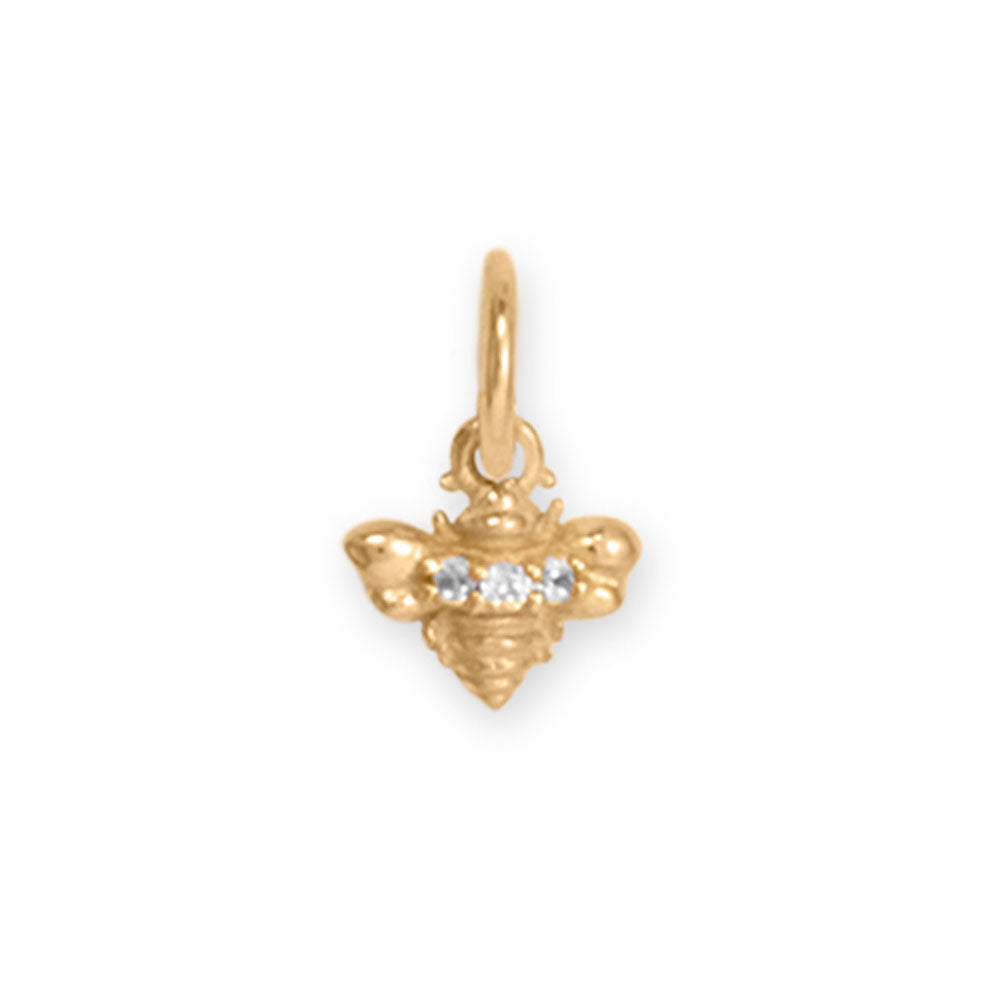 Genuine 14k Yellow Gold Tiny 8.3mm CZ Bumble Bee Women's Charm for Bracelet or Necklace
