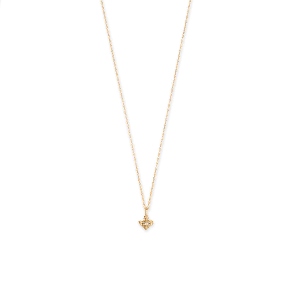 Genuine 14k Yellow Gold Tiny 8.3mm CZ Bumble Bee Women's Charm for Bracelet or Necklace