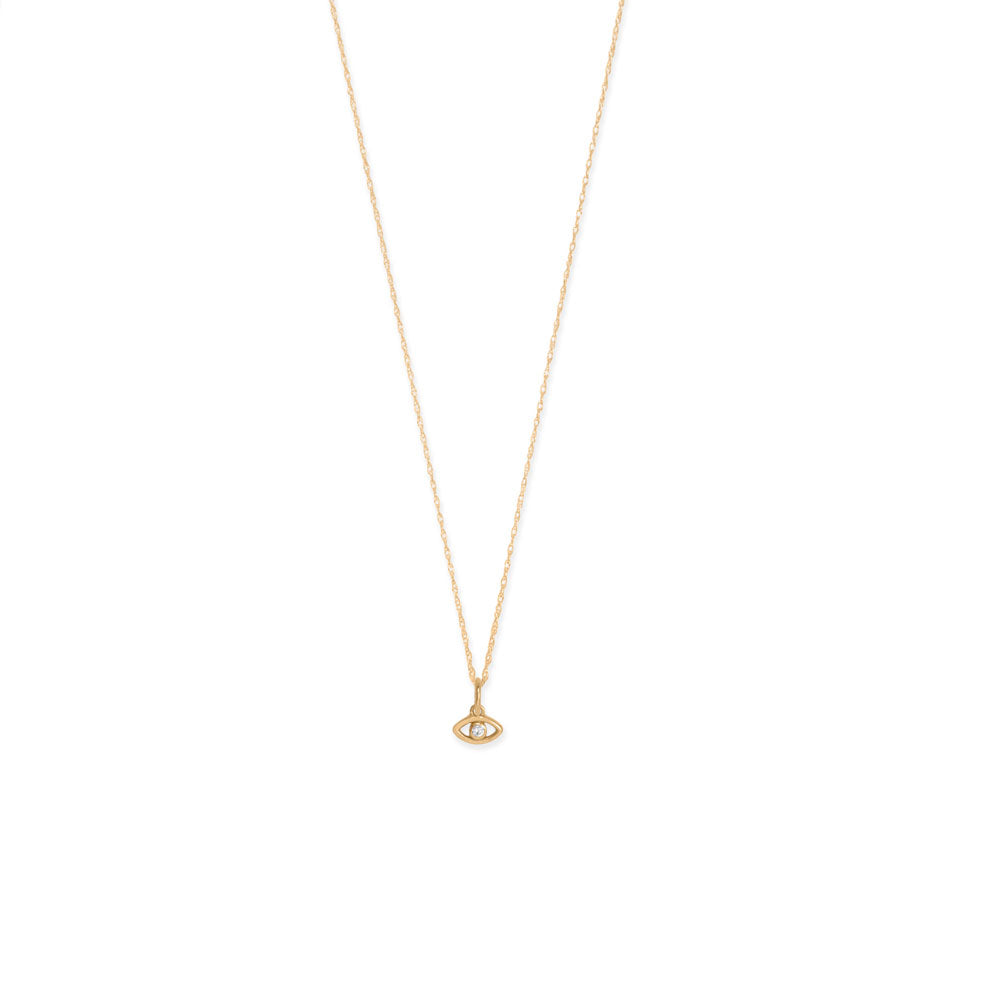 14k Yellow Gold Tiny Cubic Zirconia Evil Eye Charm for Charm Bracelet or Necklace