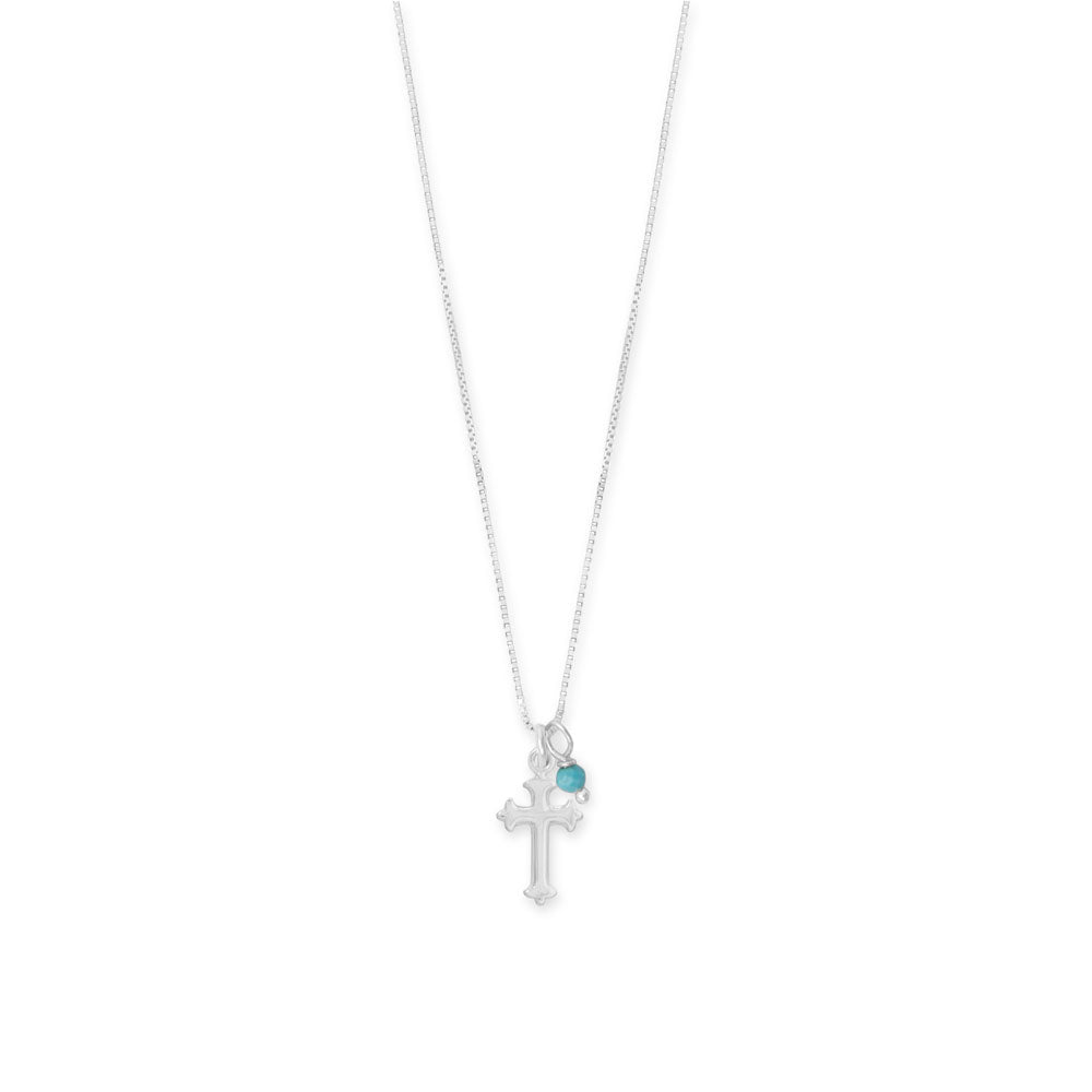 Sterling Silver Gemstone Birthstone and Cross Charm 16" Necklace