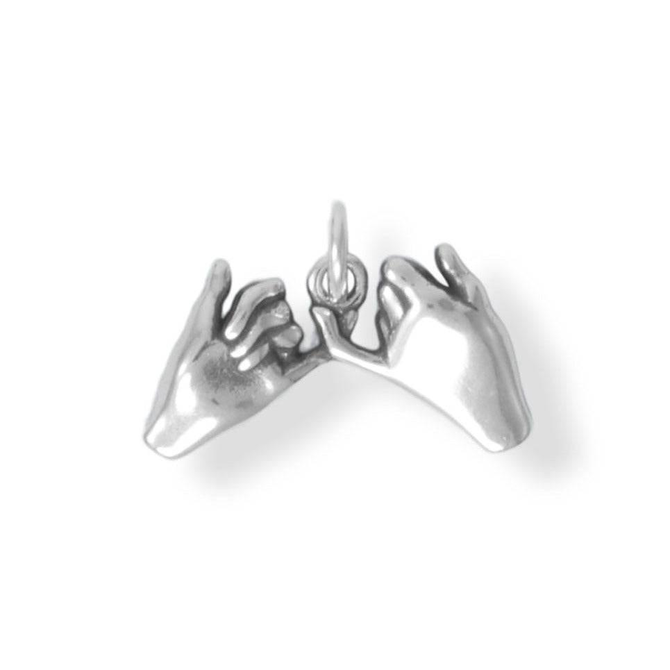 Oxidized Sterling Silver Pinky Promise Charm for Charm Bracelet or Necklace