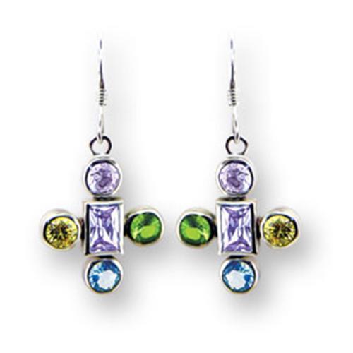 414203 - High-Polished 925 Sterling Silver Earrings with AAA Grade CZ in Multi Color