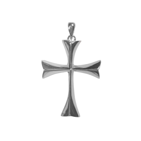 Polished Sterling Silver Flared Roman Cross Pendant - Polished Christian Charm for Necklace – Easter, Religious Gift – Unisex Religious Jewelry
