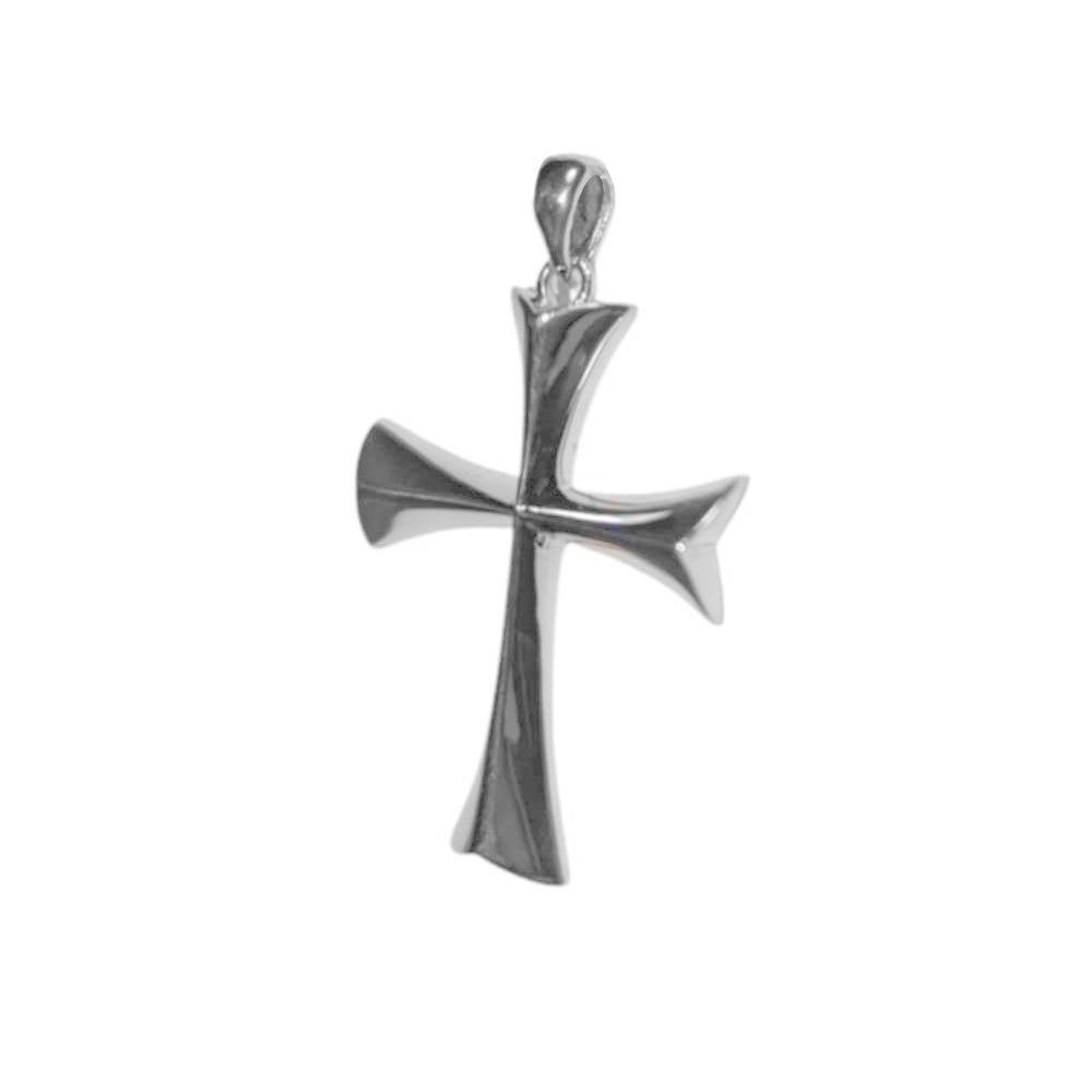 Polished Sterling Silver Flared Roman Cross Pendant - Polished Christian Charm for Necklace – Easter, Religious Gift – Unisex Religious Jewelry