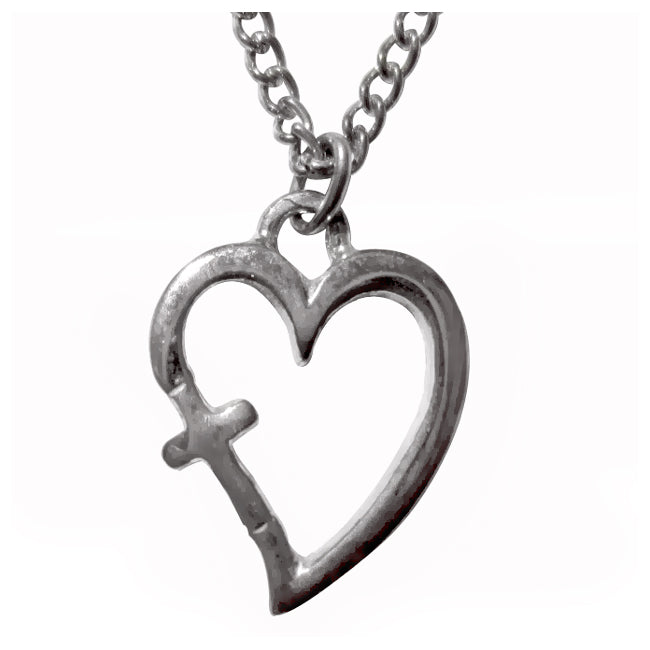 Oxidized Sterling Silver Open Heart Pendant with Carved Cross Accent for Easter or Gift of Faith