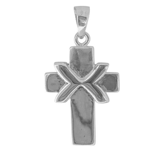 Sterling Silver Mirror Polished Cross Pendant with Textured Rope Center – High Shine Christian Necklace Charm, Easter or Faith Gift Idea