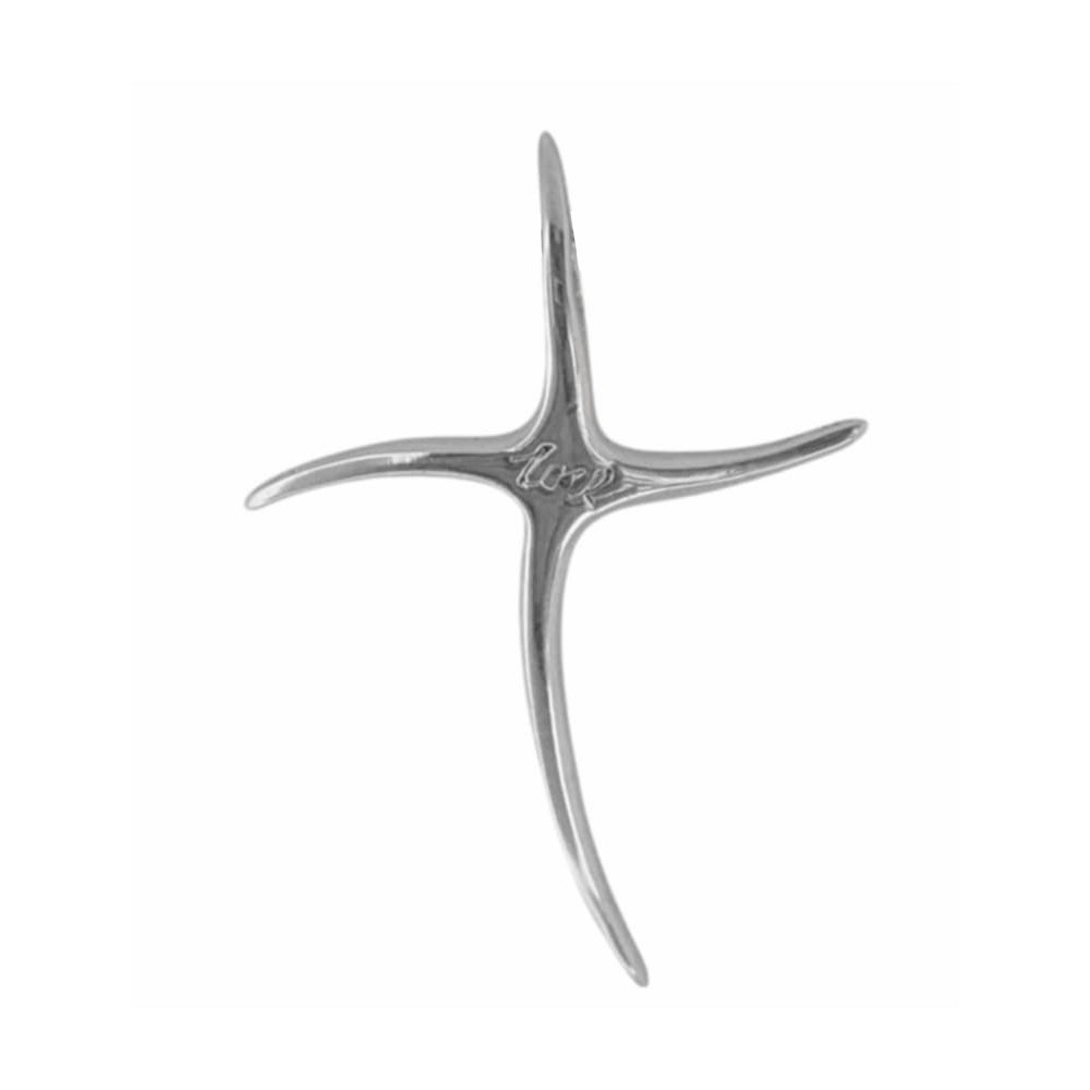 Sterling Silver Wavy Cross Pendant with 'Love' Script – Polished Large Faith Charm for Faith & Celebration Gift