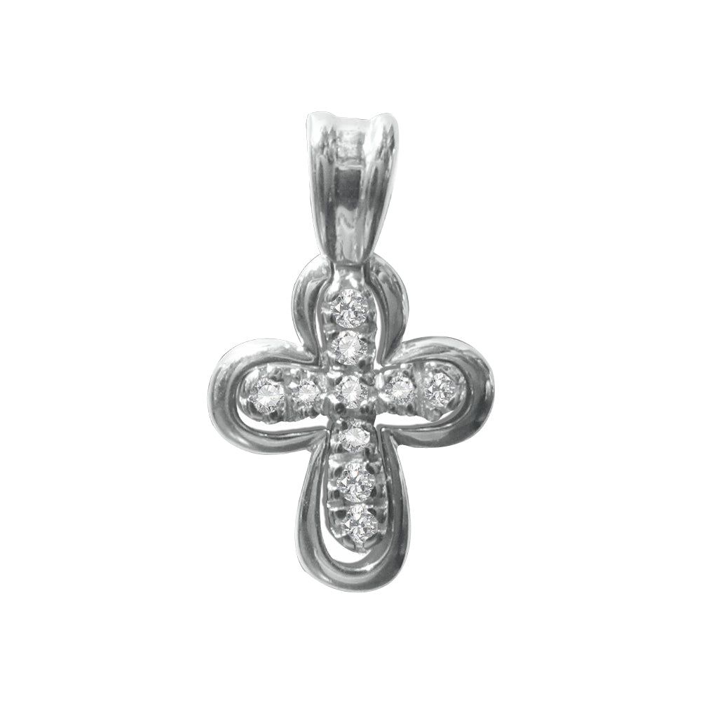 Sterling Silver Floating Cross Pendant with Micro Pave Cubic Zirconia – Polished Double Cross Design for Easter or Gift of Faith