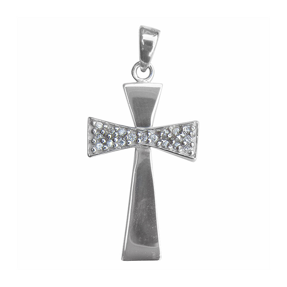 Sterling Silver Angel Pendant with Cubic Zirconia Cross Center for Easter or Gift of Faith