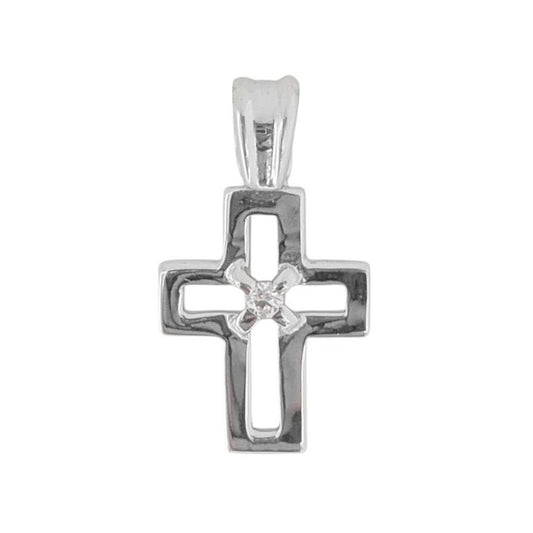 Sterling Silver Cross Pendant with Round Cubic Zirconia – Polished Christian Jewelry for Easter or Everyday Faith-Inspired Gift