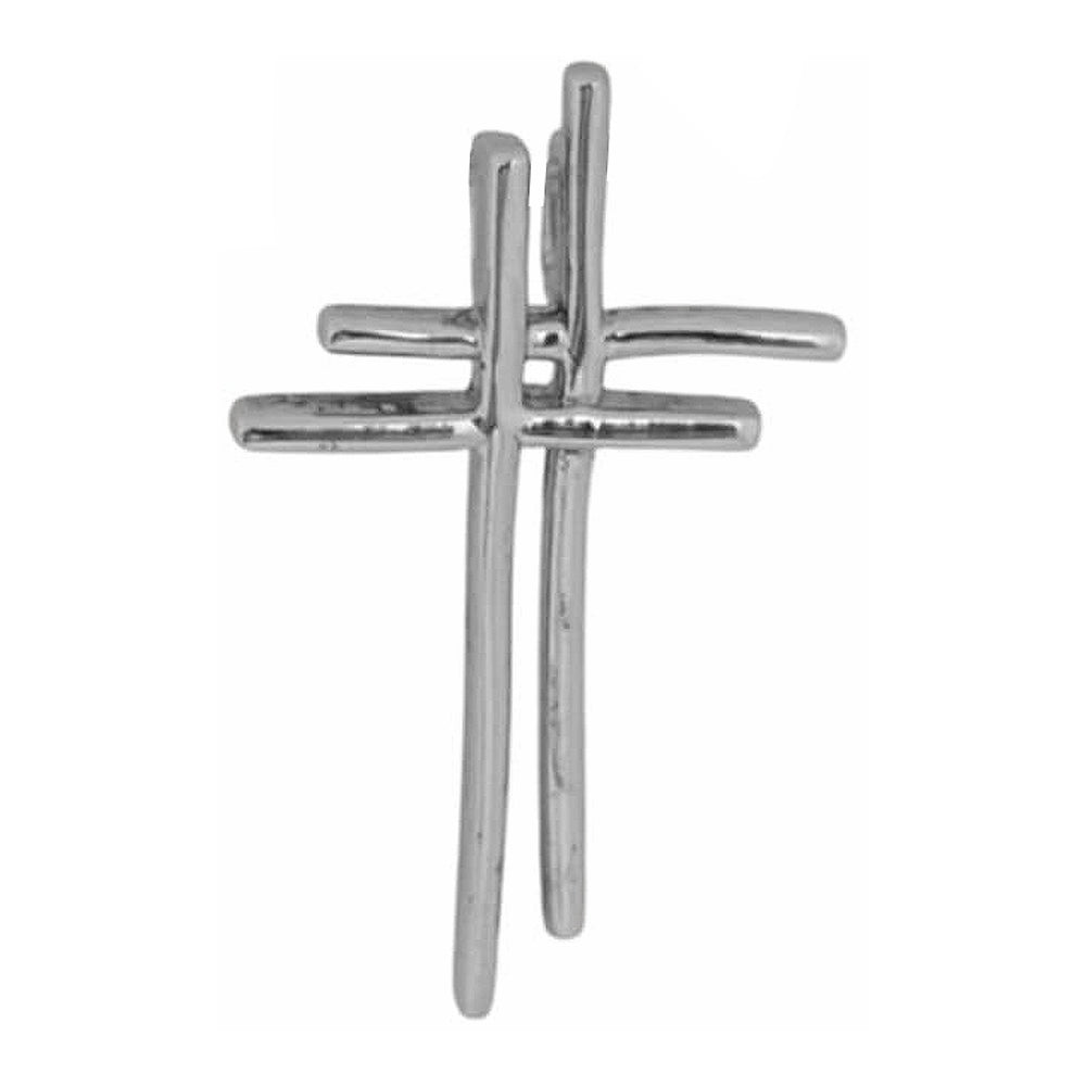 Sterling Silver Double Cross Pendant – Polished Overlapping Christian Crosses Charm for Necklaces – Easter, Religious Gift – Unisex Religious Jewelry
