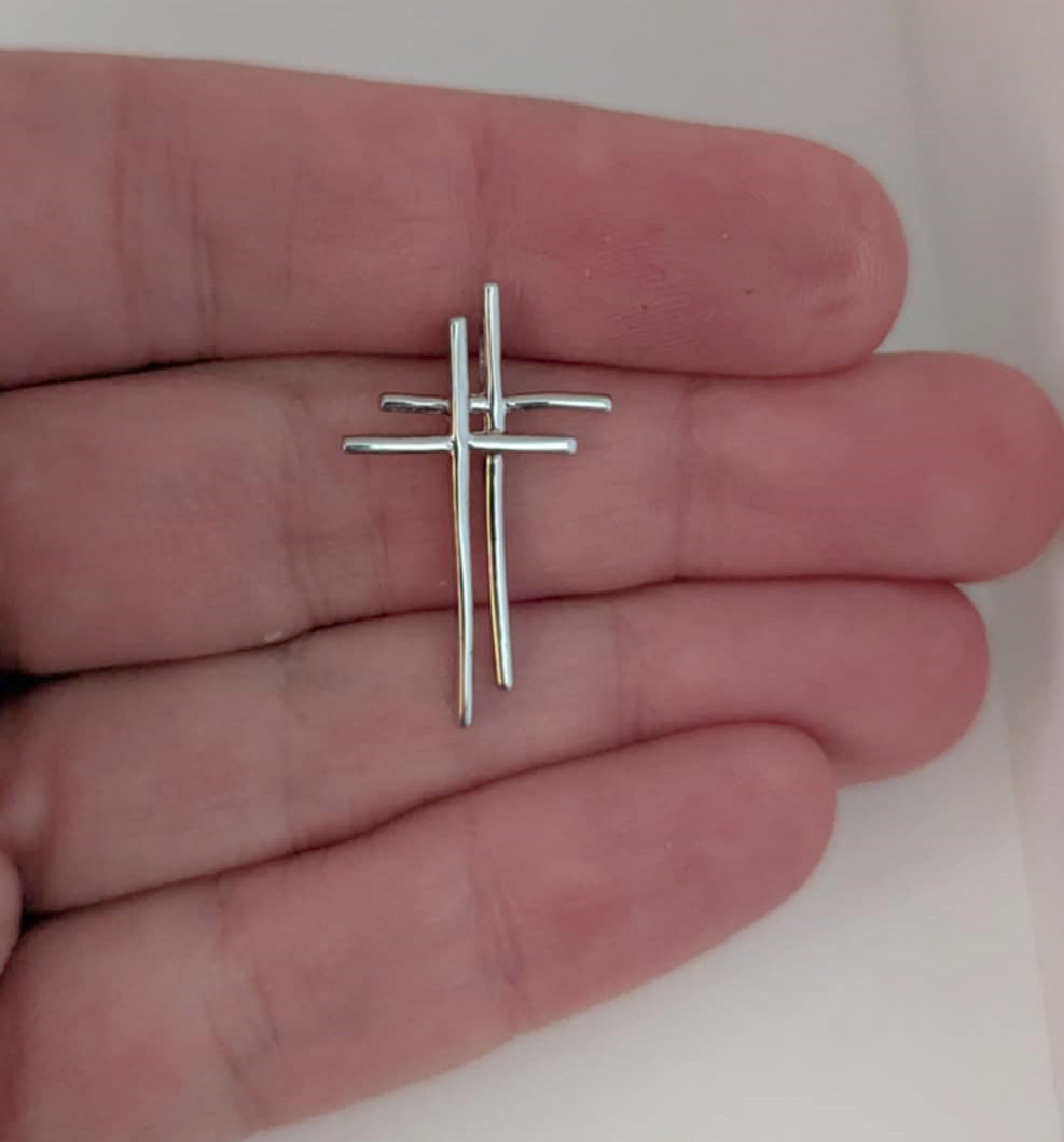 Sterling Silver Double Cross Pendant – Polished Overlapping Christian Crosses Charm for Necklaces – Easter, Religious Gift – Unisex Religious Jewelry