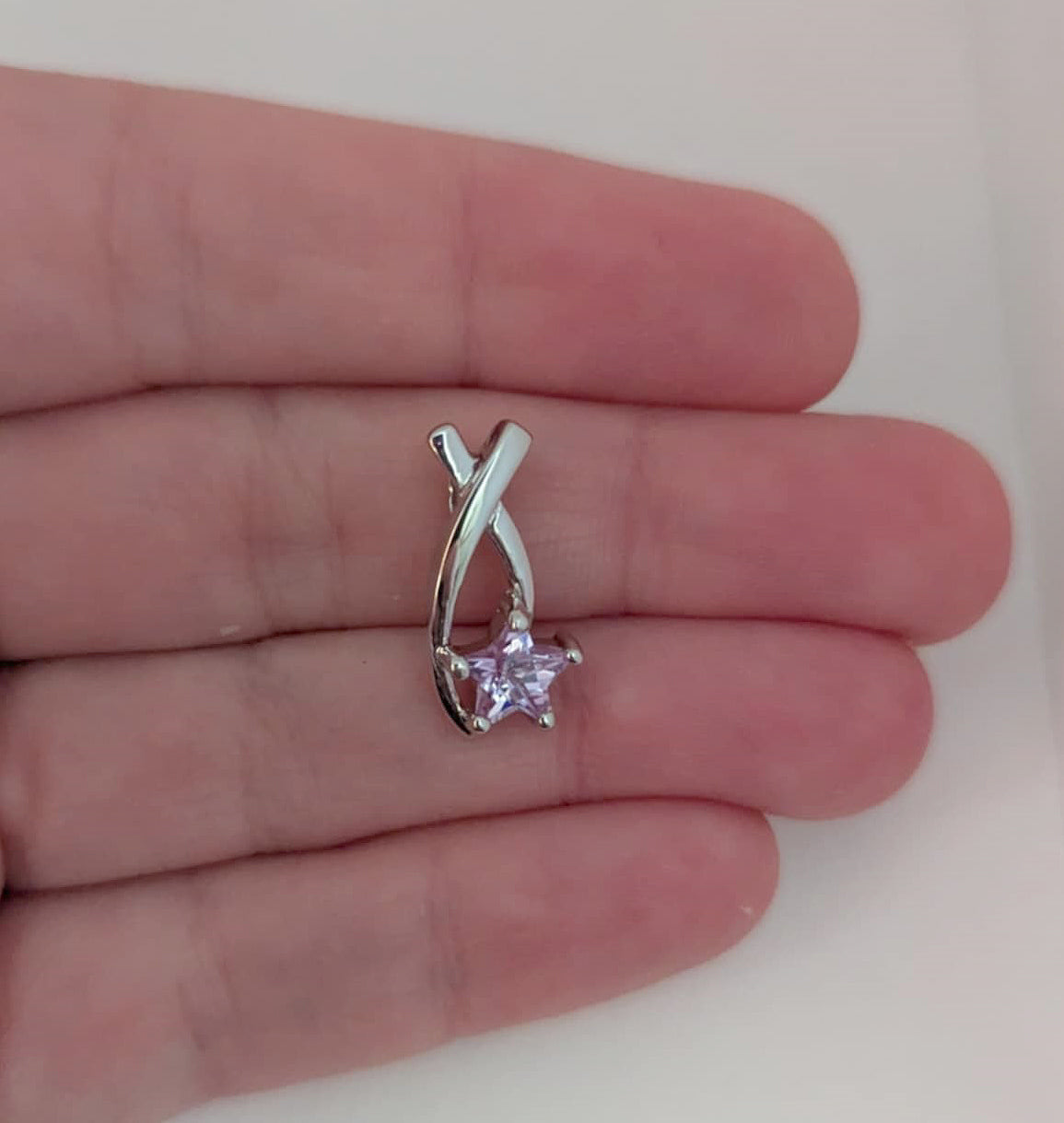 Sterling Silver Ichthys Jesus Fish Pendant with Purple Star-Cut Cubic Zirconia – Polished Christian Necklace Charm – Unique Religious Easter Gift for Women