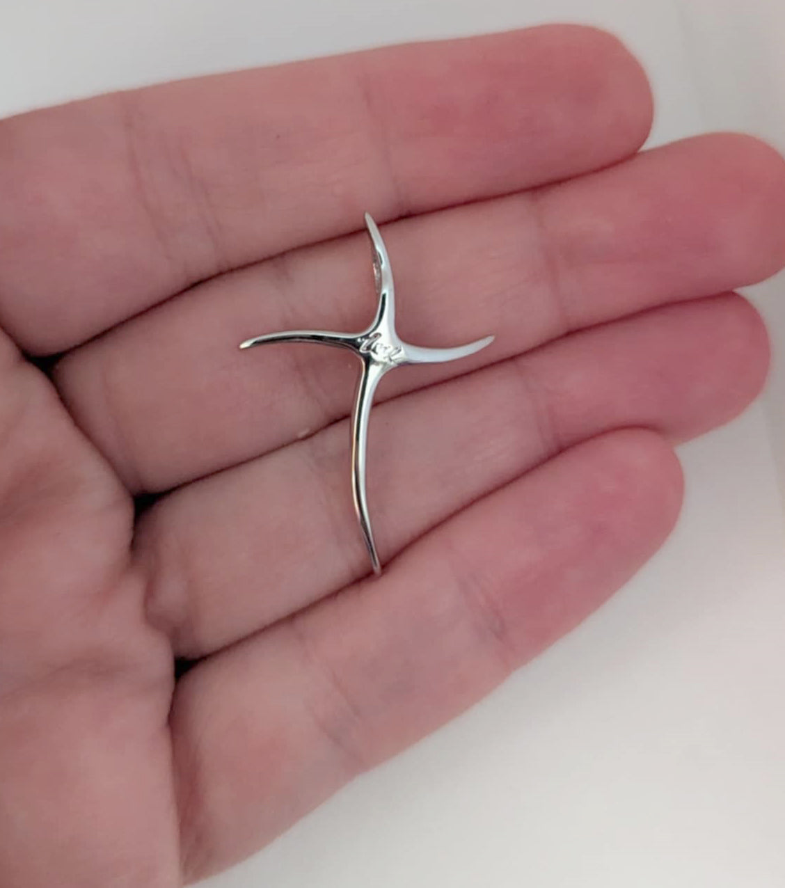 Sterling Silver Wavy Cross Pendant with 'Love' Script – Polished Large Faith Charm for Faith & Celebration Gift