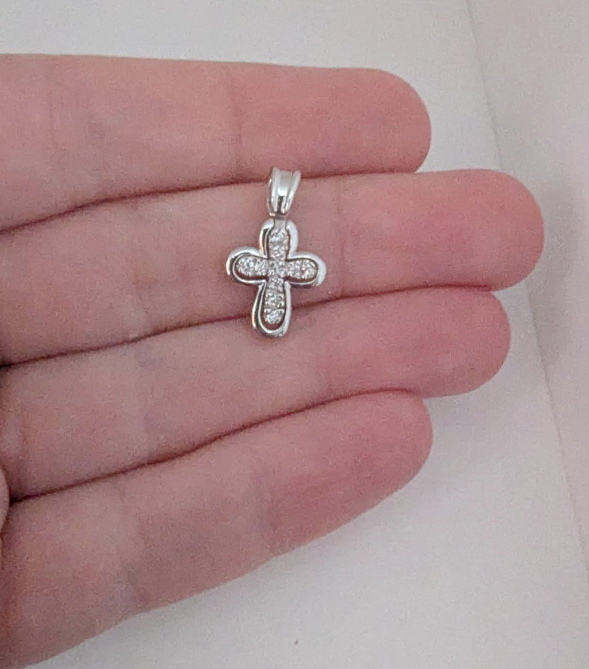 Sterling Silver Floating Cross Pendant with Micro Pave Cubic Zirconia – Polished Double Cross Design for Easter or Gift of Faith