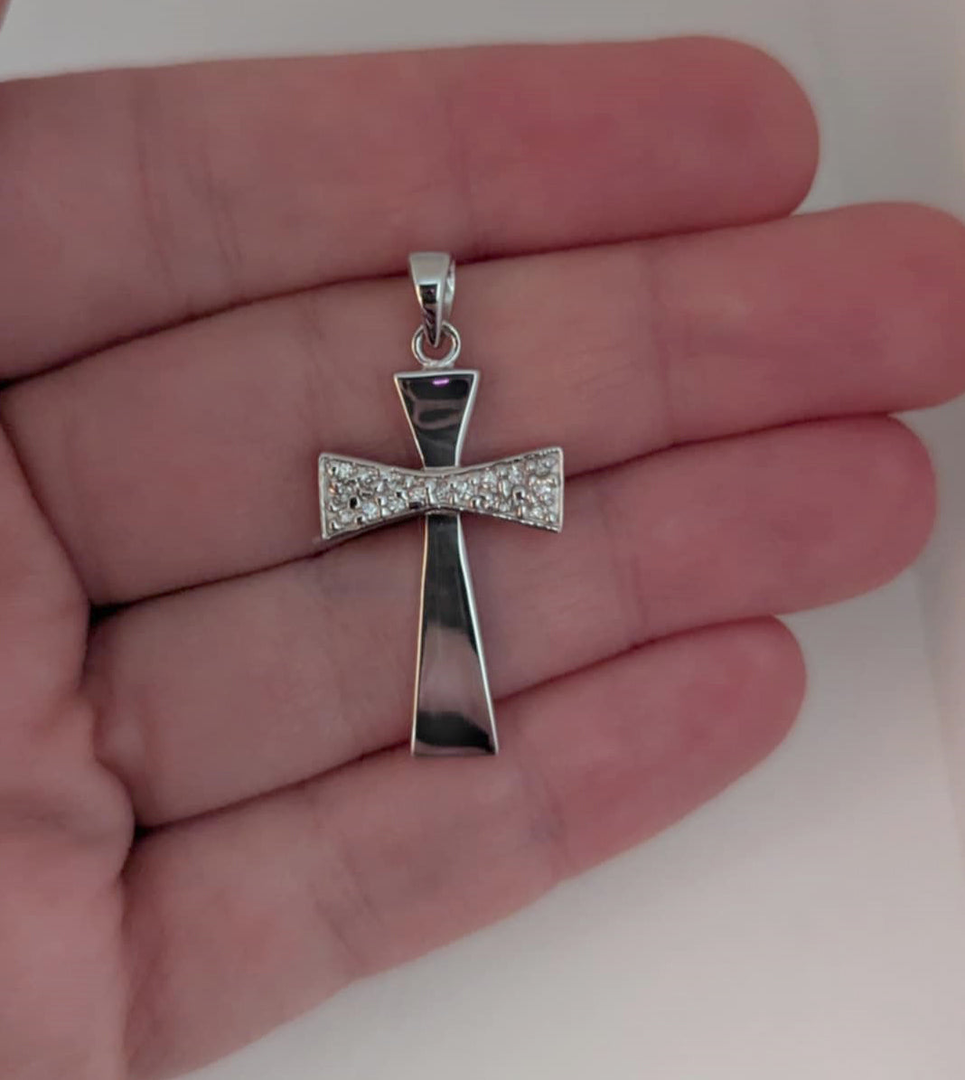 Sterling Silver Angel Pendant with Cubic Zirconia Cross Center for Easter or Gift of Faith