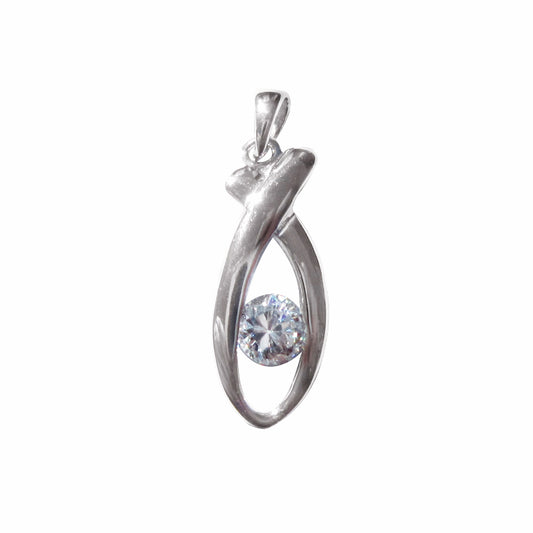 Highly Polished Sterling Silver Ichthys Jesus Fish Pendant with Round-Cut Cubic Zirconia for Easter or Gift of Faith