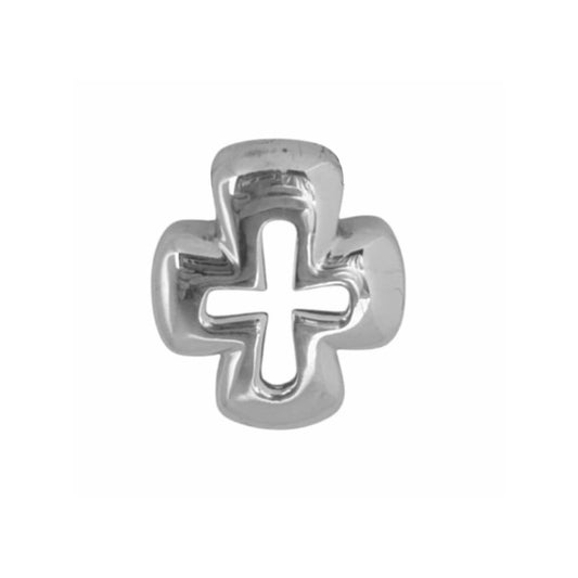 Highly Polished Sterling Silver Short Cross Pendant with Cut-Out Center and Slider Bail for Easter or Gift of Faith