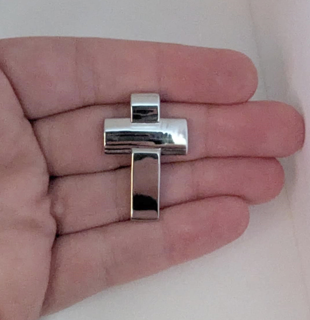 Mirror Polished Sterling Silver Cross Pendant with Unique Overlay Design for Easter or Gift of Faith