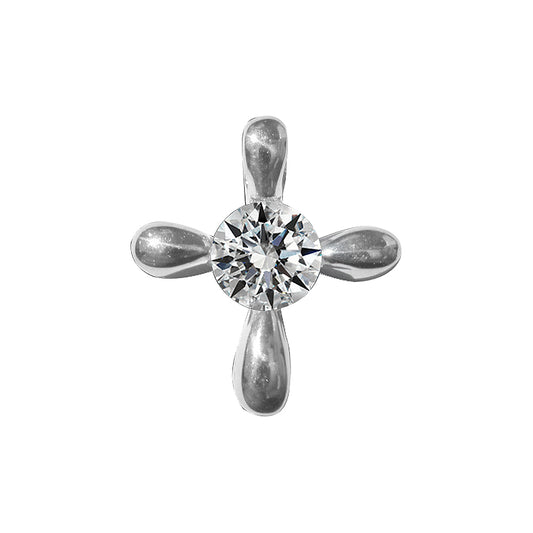 Small Highly Polished Sterling Silver Rounded Cross Pendant with Round-Cut Cubic Zirconia Center for Easter or Gift of Faith