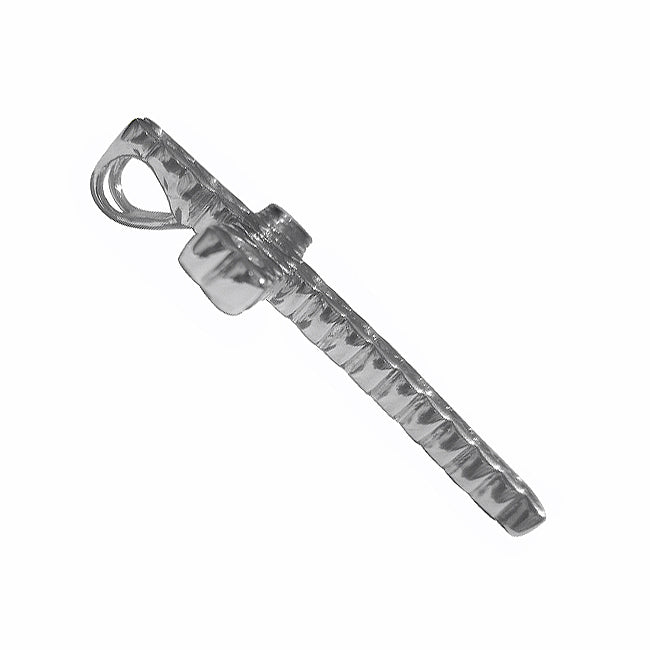 Polished Sterling Silver Roman Cross Pendant with Bezel-Set Cubic Zirconia and Floral Edge Design for Easter or Gift of Faith