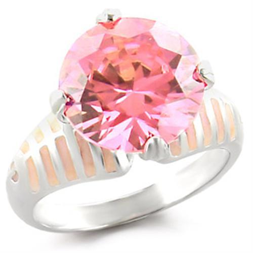 High Polished 925 Sterling Silver Ring with AAA Grade CZ in Rose