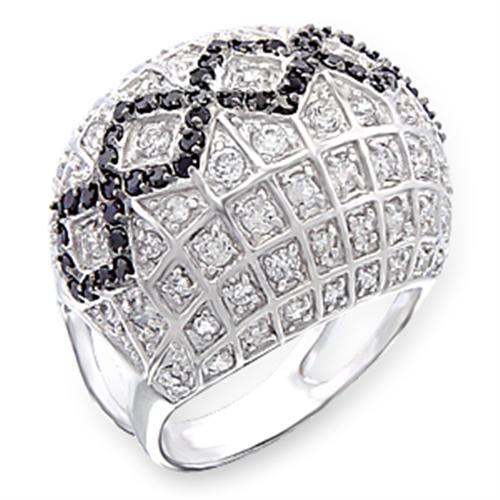 Rhodium + Ruthenium 925 Sterling Silver Ring with AAA Grade CZ in Jet