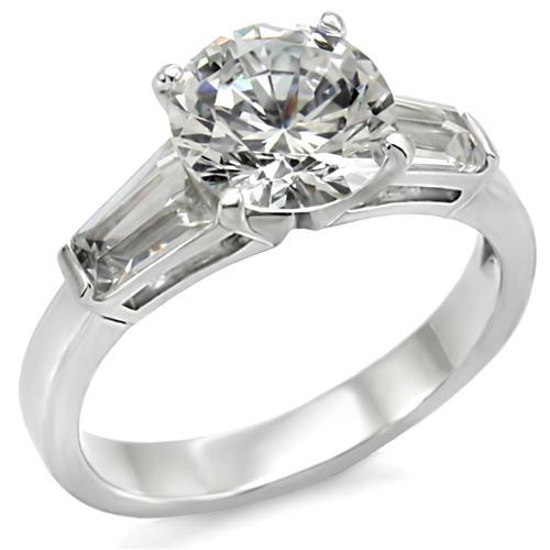 High Polished 925 Sterling Silver Ring with AAA Grade CZ in Clear