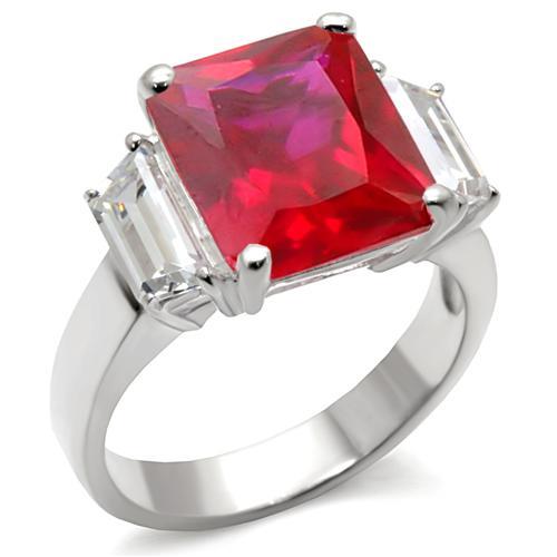 High Polished 925 Sterling Silver Ring with Synthetic Garnet in Ruby