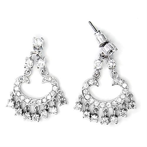 High Polished 925 Sterling Silver Earrings with AAA Grade CZ in Clear