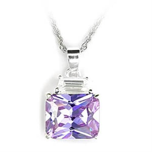 High Polished 925 Sterling Silver Pendant with AAA Grade CZ in Light Amethyst