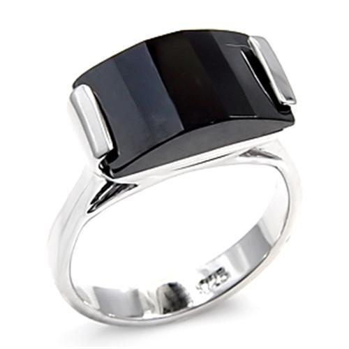 Rhodium 925 Sterling Silver Ring with AAA Grade CZ in Jet