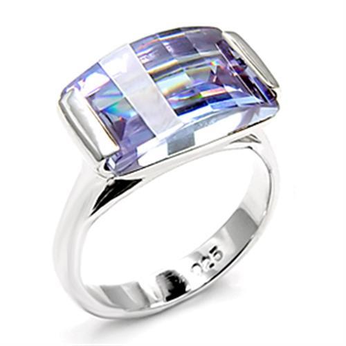 Rhodium 925 Sterling Silver Ring with AAA Grade CZ in Light Amethyst