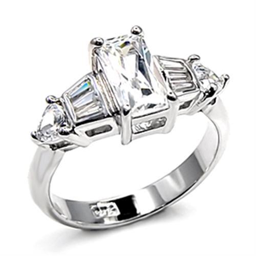Rhodium 925 Sterling Silver Ring with AAA Grade CZ in Clear