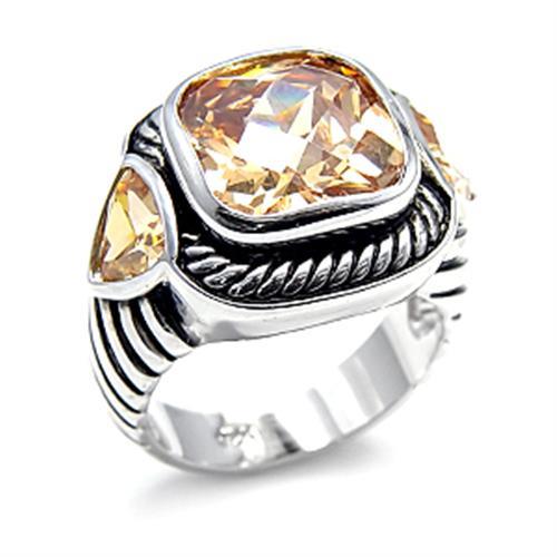 Rhodium 925 Sterling Silver Ring with AAA Grade CZ in Champagne