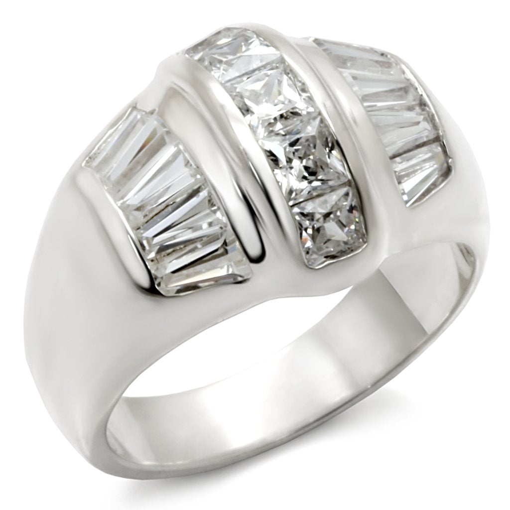 Rhodium 925 Sterling Silver Ring with AAA Grade CZ in Clear