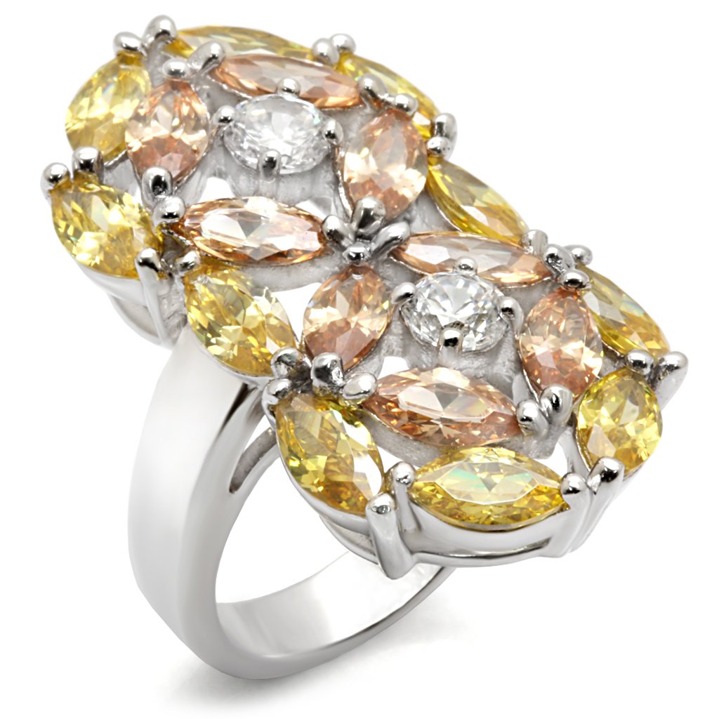 Rhodium 925 Sterling Silver Ring with AAA Grade CZ in Multi Color