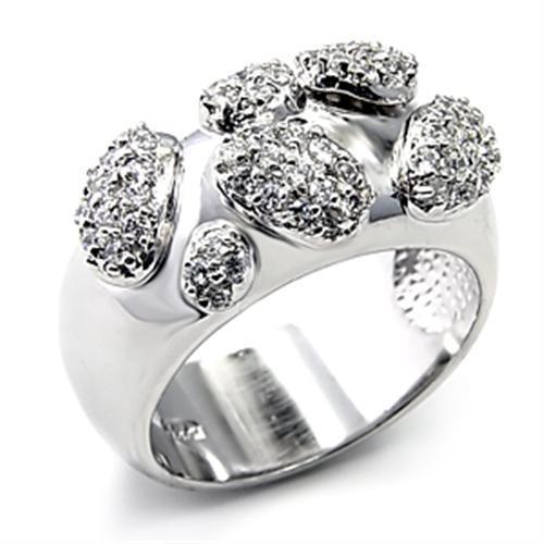 Rhodium 925 Sterling Silver Ring with AAA Grade CZ in Clear