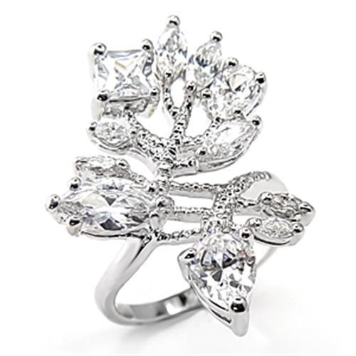 Rhodium 925 Sterling Silver Ring with AAA Grade CZ in Clear