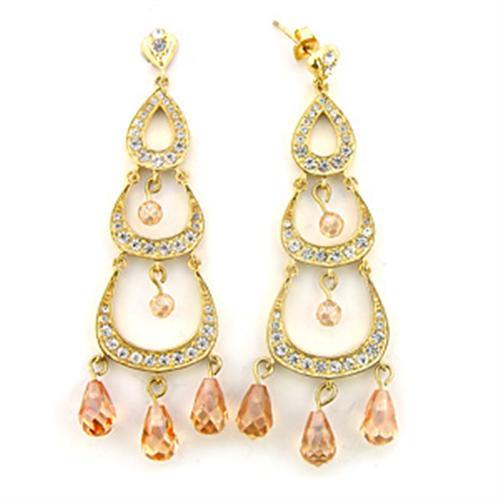 Gold 925 Sterling Silver Earrings with AAA Grade CZ in Champagne
