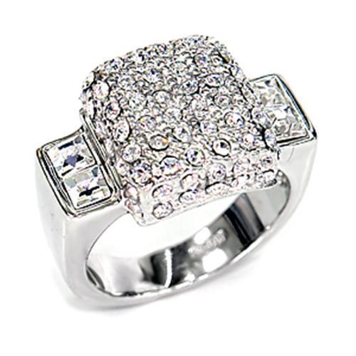 Rhodium 925 Sterling Silver Ring with Top Grade Crystal in Clear