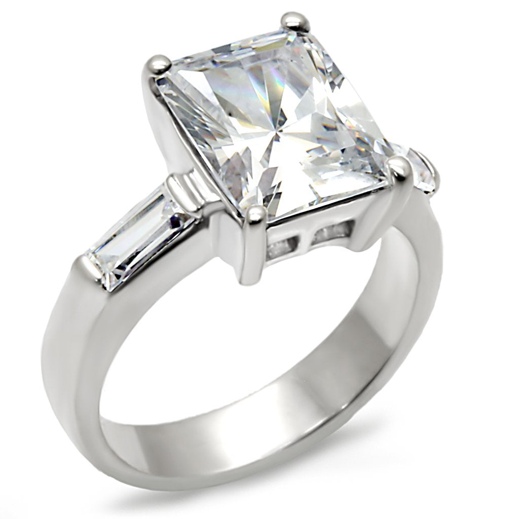 High Polished 925 Sterling Silver Ring with AAA Grade CZ in Clear