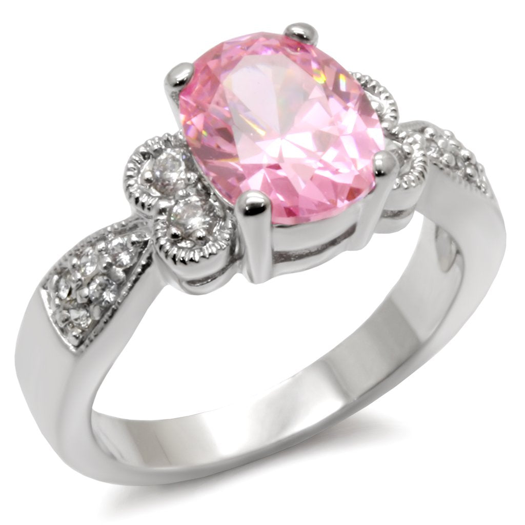 High Polished 925 Sterling Silver Ring with AAA Grade CZ in Rose
