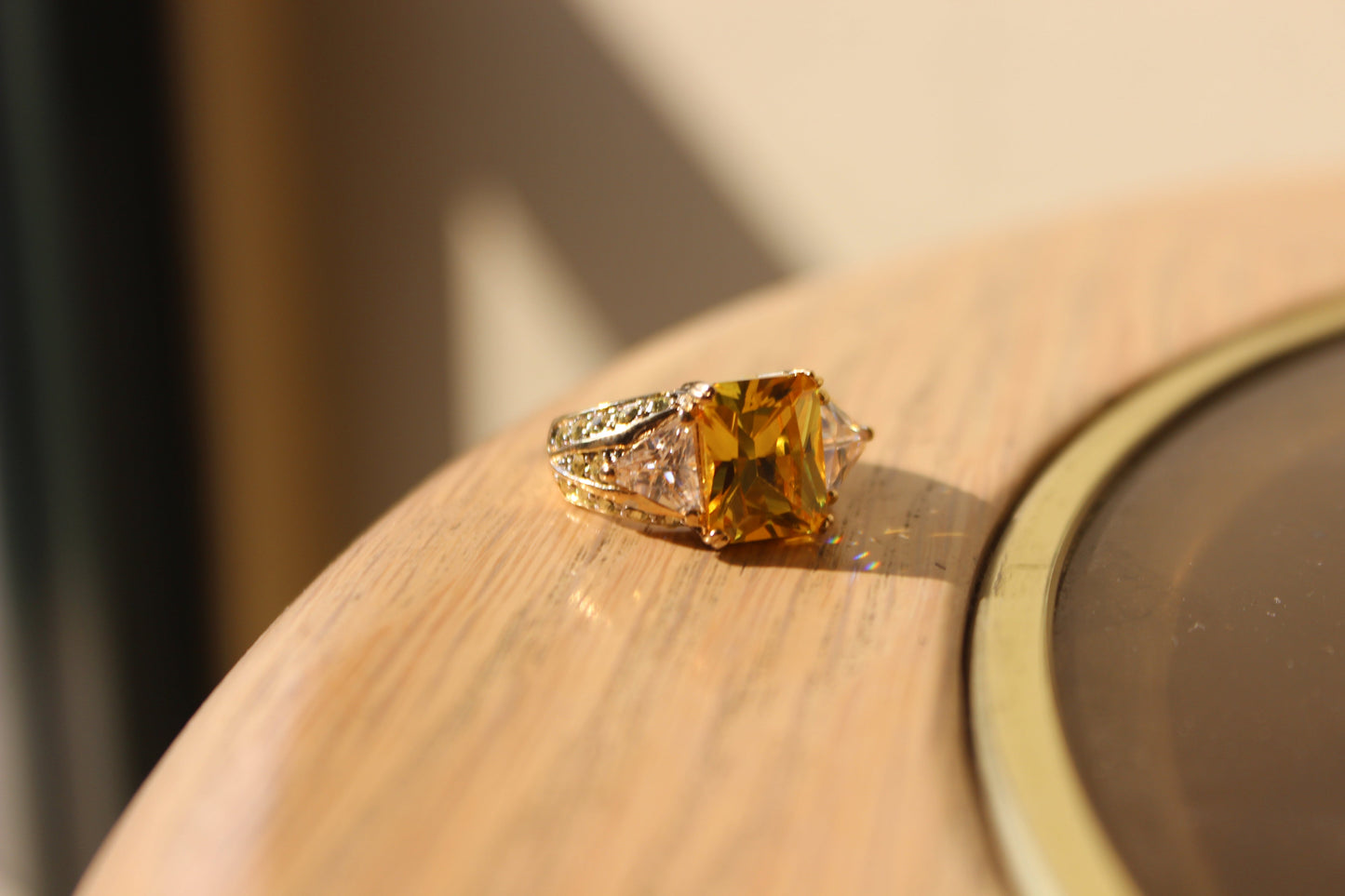 14K tone 925 Sterling Silver Ring with AAA Grade CZ in Yellow
