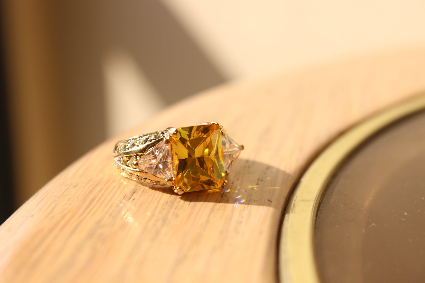 14K tone 925 Sterling Silver Ring with AAA Grade CZ in Yellow